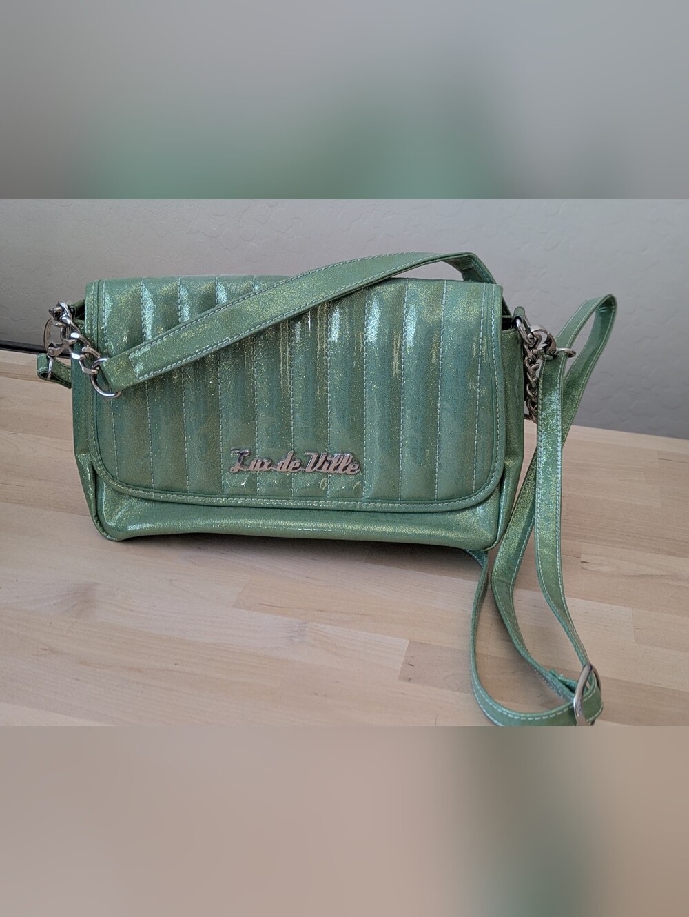 Lux de Ville Mint Green and Gold Glitter Shoulder/Crossbody Bag